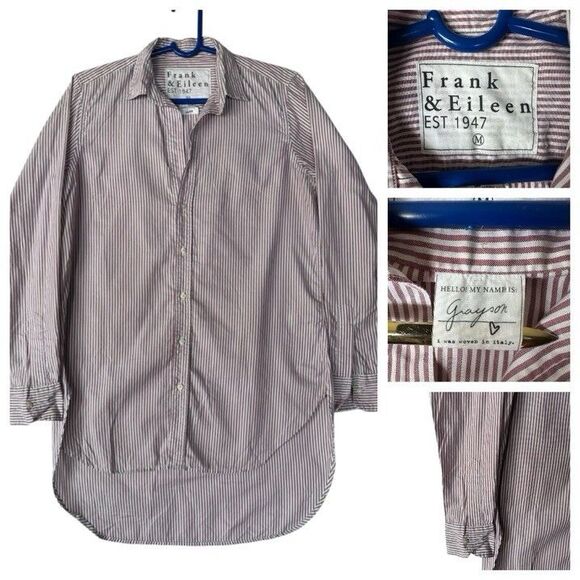 Frank & Eileen Women's Grayson Shirt Button Up Oversized Purple Striped Medium - Picture 1 of 12